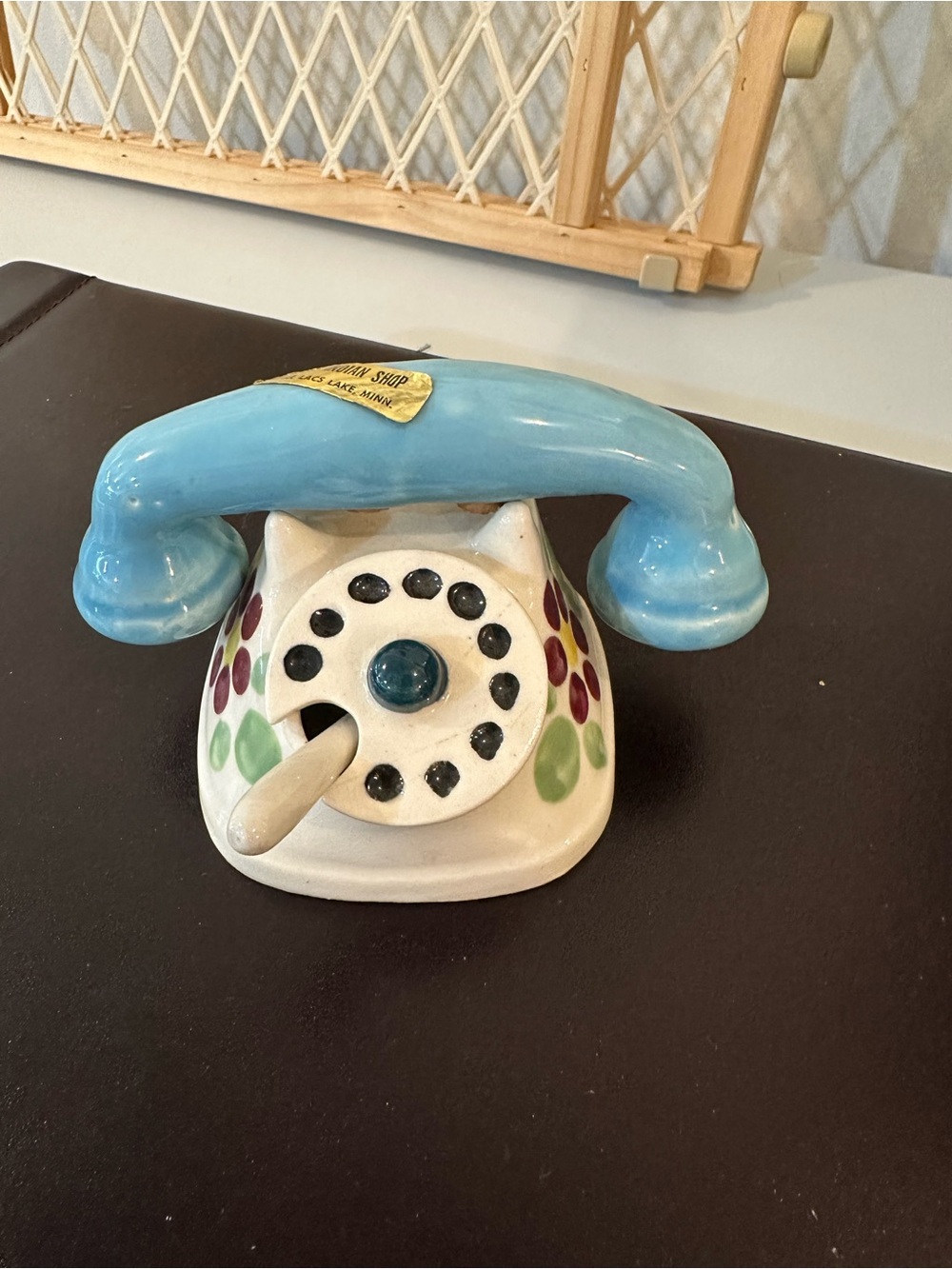 Ceramic Decorative Retro Telephone Teal and White Food Storage Jar